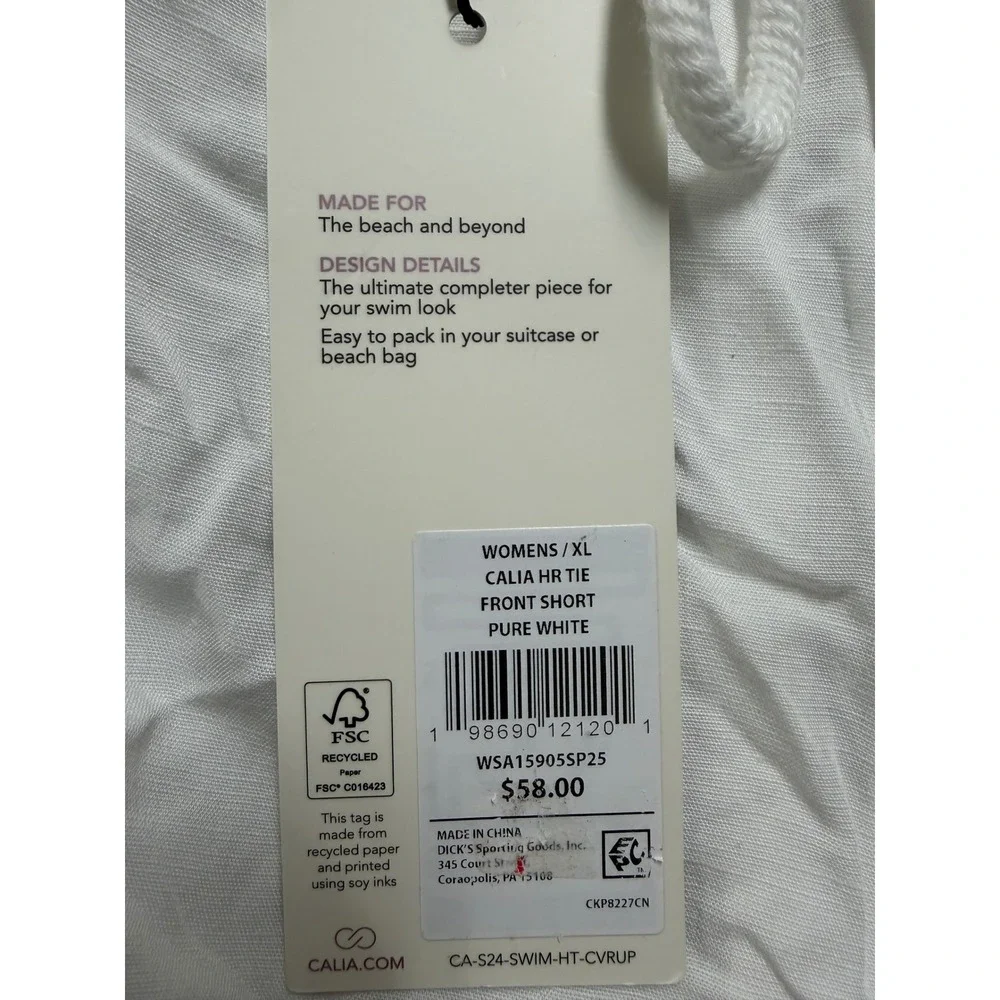 CALIA by Carrie Underwood Womens XL Pure White Swim Tie Front‎ Short Coverup NWT